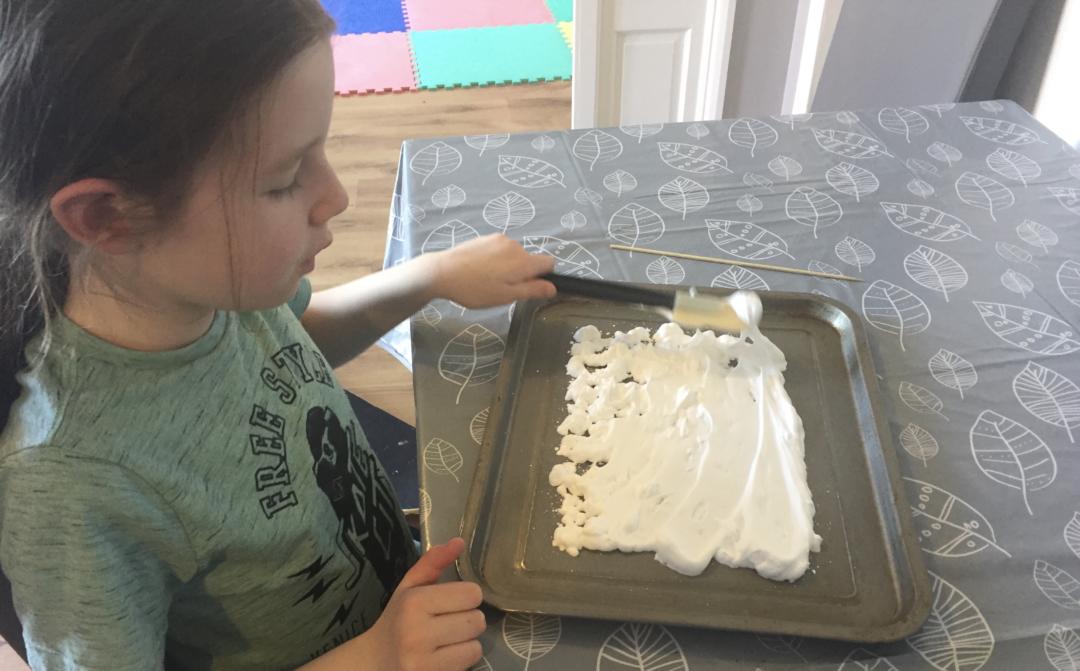 Spreading the Shaving Foam before we add the colour