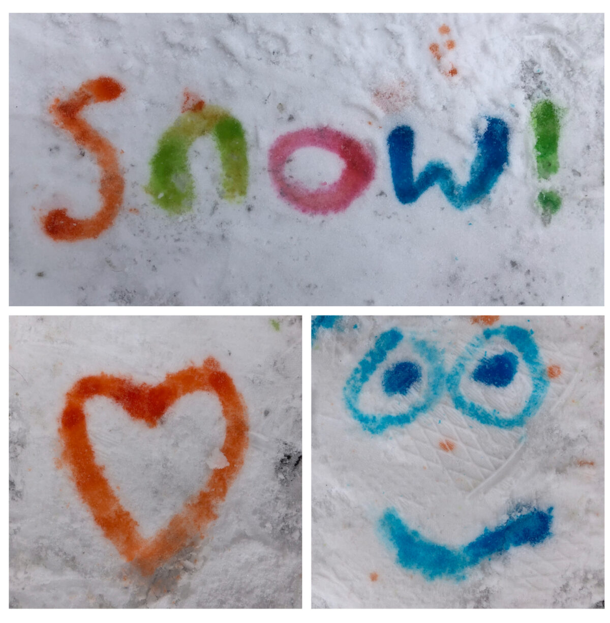 Using paintbrushes to paint in snow