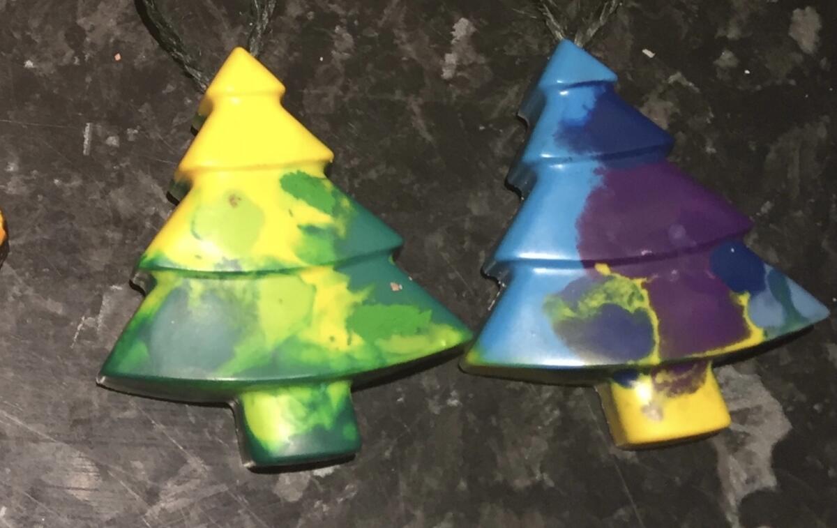 Melted crayon Christmas tree decorations