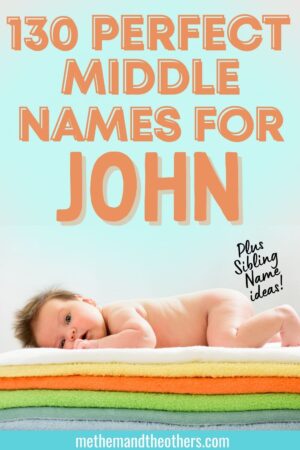 newborn baby lying on colourful towels, text reads 130 perfect middle names for John